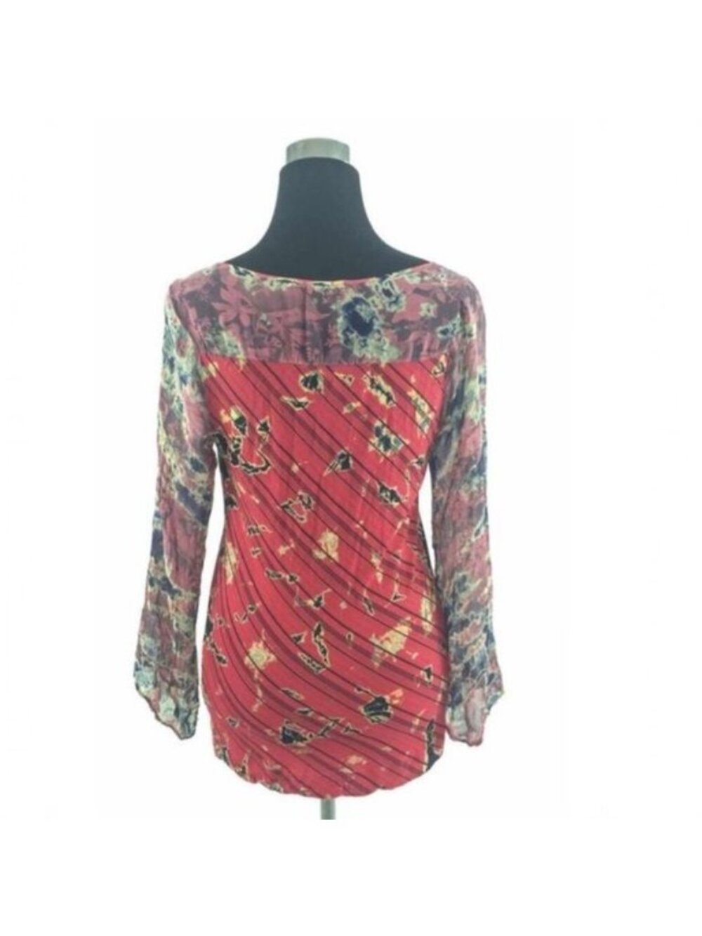 Vintage Language Silk Scoop Neck Long Sleeve Top M | 90s Boho Grunge Y2K Indie - Picture 4 of 8